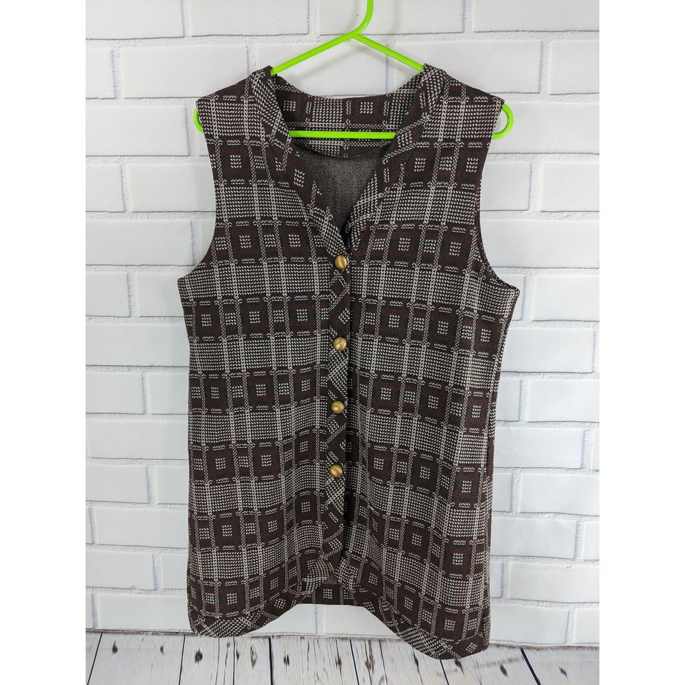 VTG Vest Brass Round Buttons Brown 70's Vest
